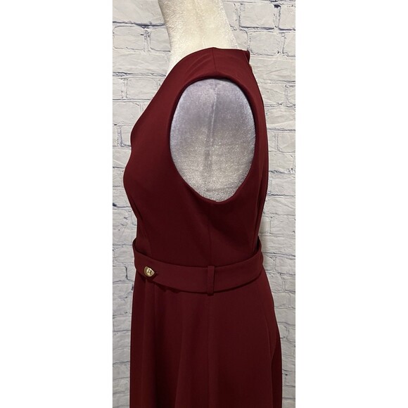 CALVIN KLEIN FIT & FLARE V-NECK MIDI SLEEVLESS DRESS, DARK RED SIZE 8 - Picture 4 of 9